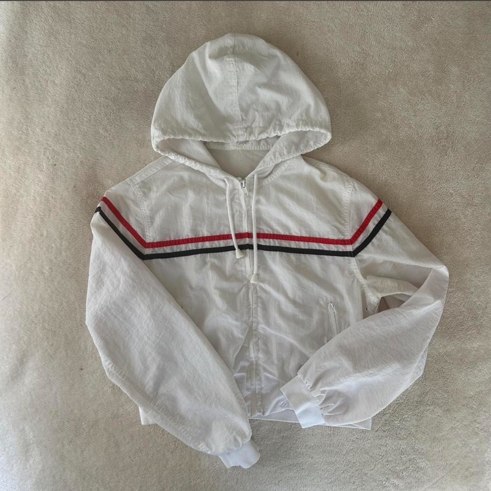Stylish White Hooded Jacket with Stripes
